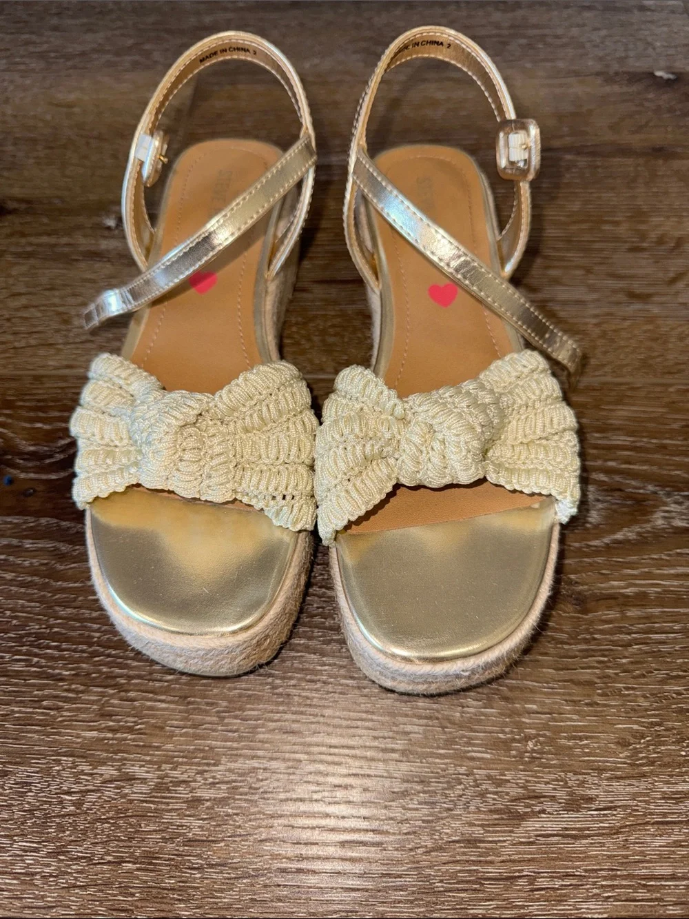 Steve Madden Gold Espadrille Sandals with Cream Crochet Bow